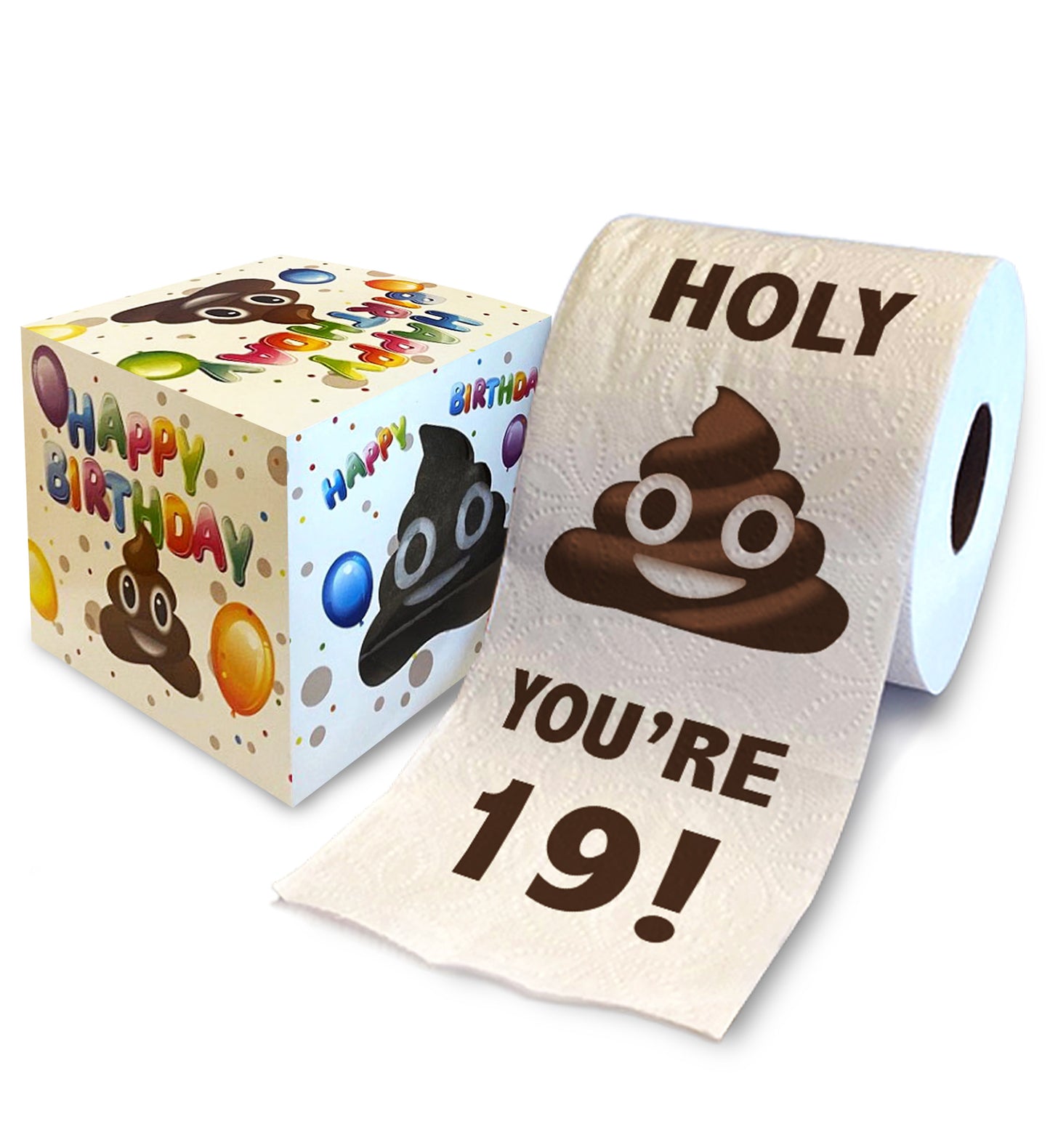 Printed TP Holy Poop You're 19 Funny Toilet Paper Roll Birthday Party Gag Gift