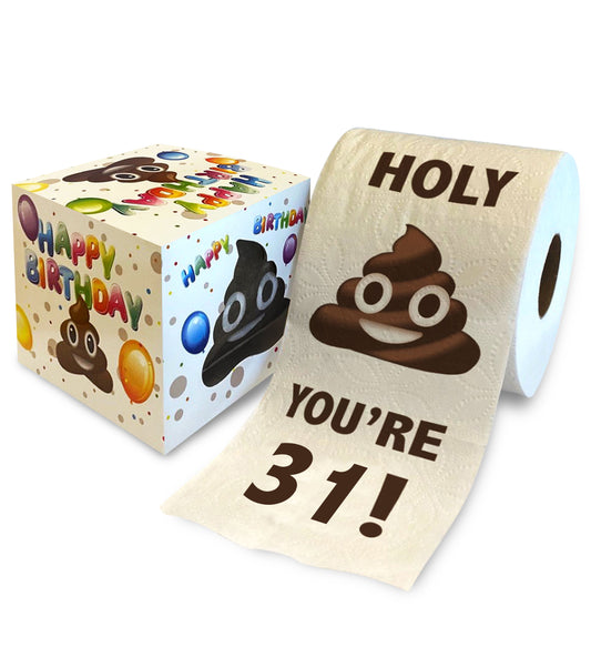 Printed TP Holy Poop You're 31 Funny Toilet Paper Roll Birthday Party Gag Gift