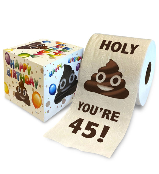 Printed TP Holy Poop You're 45 Funny Toilet Paper Roll Birthday Party Gag Gift