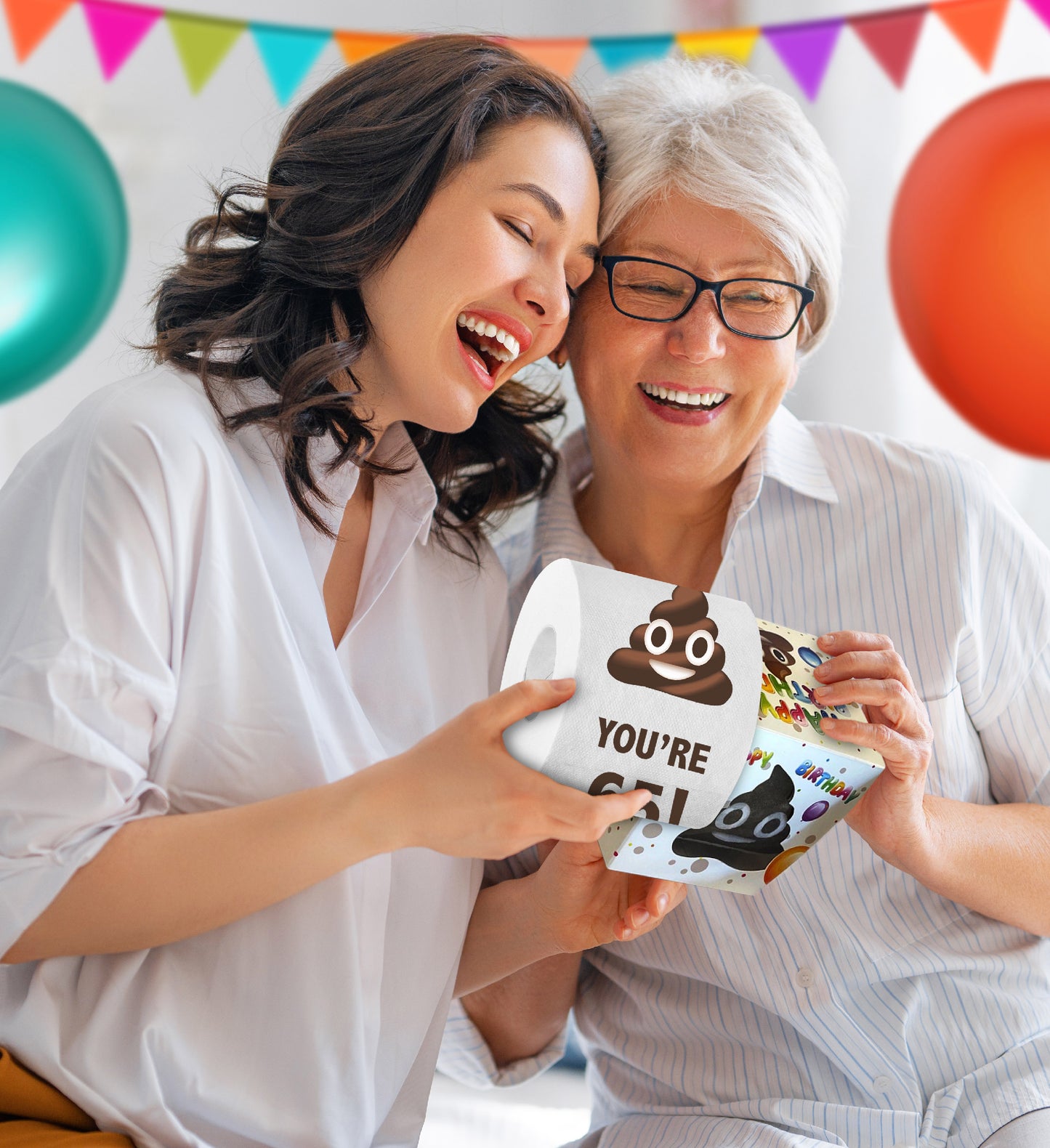 Printed TP Holy Poop You're 65 Funny Toilet Paper Roll Birthday Party Gag Gift