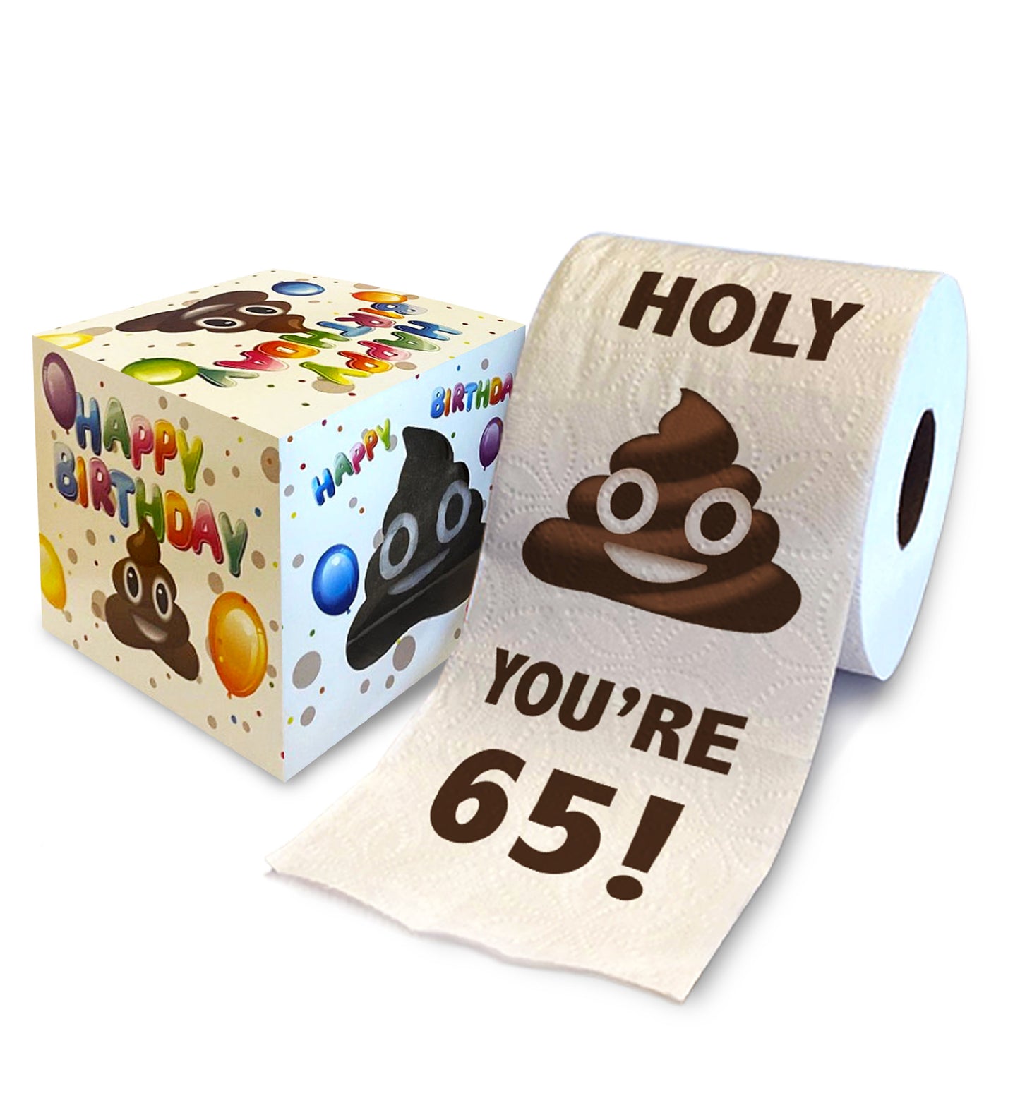 Printed TP Holy Poop You're 65 Funny Toilet Paper Roll Birthday Party Gag Gift