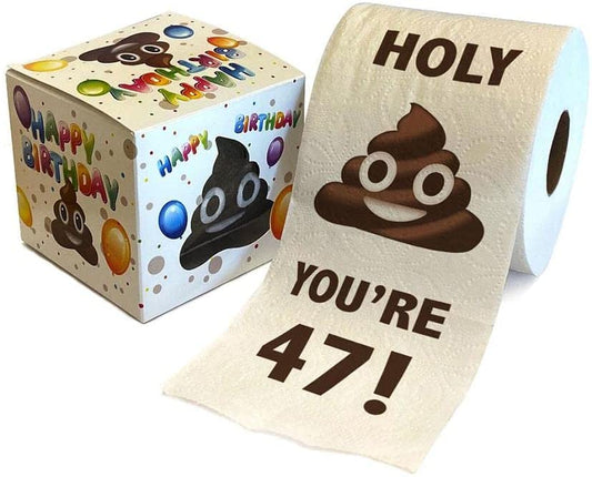 Printed TP Holy Poop You're 47 Funny Toilet Paper Roll Birthday Party Gag Gift
