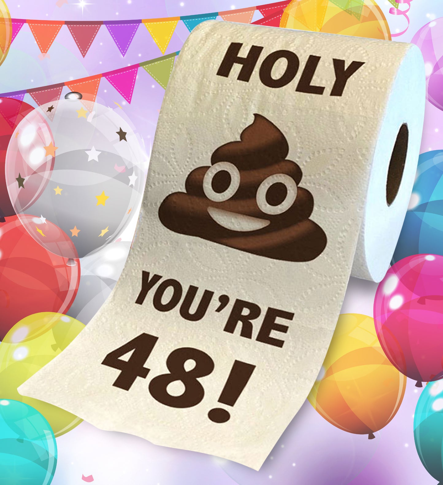 Printed TP Holy Poop You're 48 Funny Toilet Paper Roll Birthday Party Gag Gift