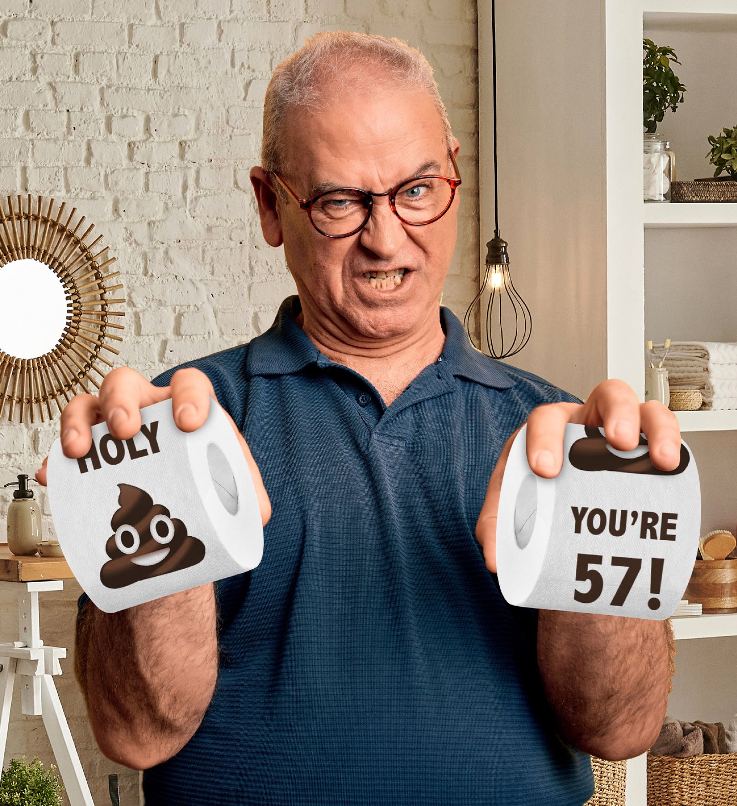 Printed TP Holy Poop You're 57 Funny Toilet Paper Roll Birthday Party Gag Gift