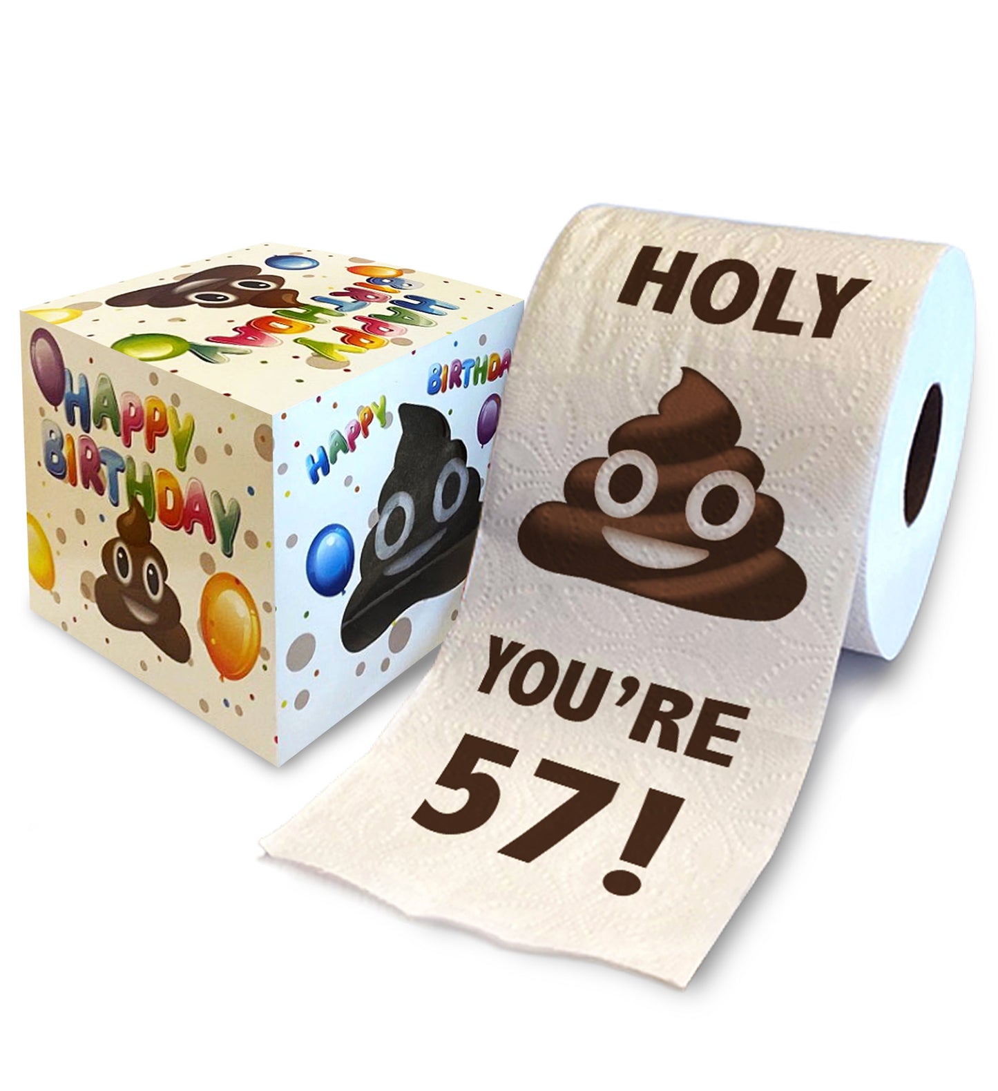 Printed TP Holy Poop You're 57 Funny Toilet Paper Roll Birthday Party Gag Gift