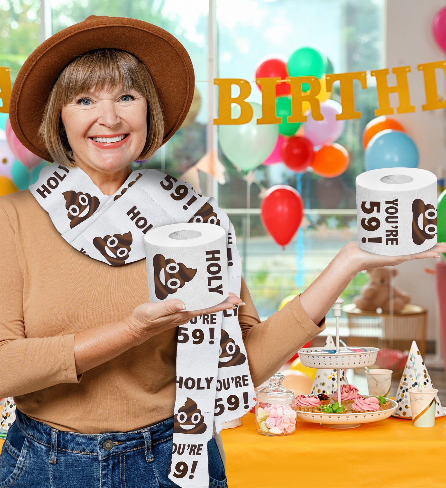 Printed TP Holy Poop You're 59 Funny Toilet Paper Roll Birthday Party Gag Gift