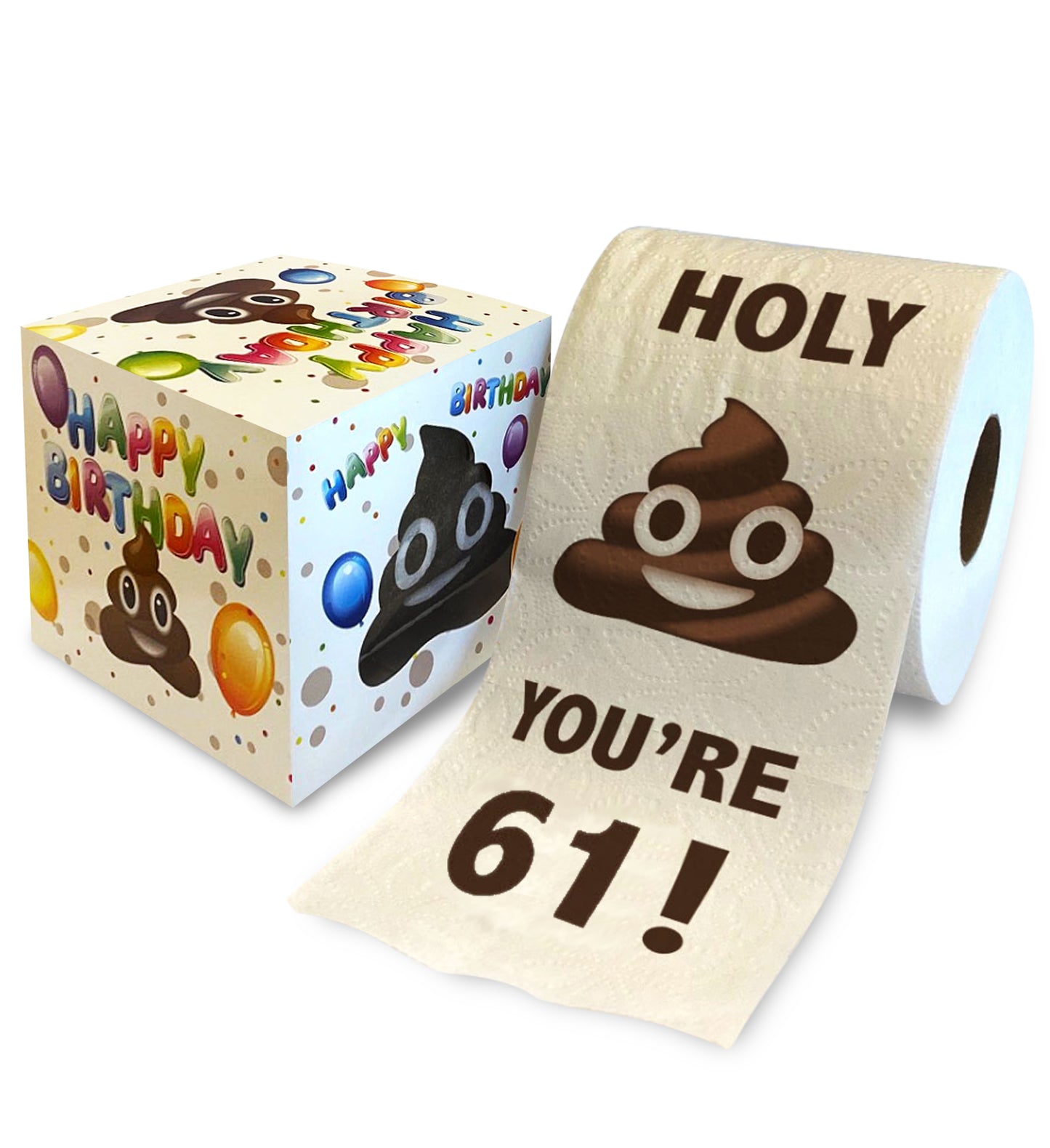 Printed TP Holy Poop You're 61 Funny Toilet Paper Roll Birthday Party Gag Gift