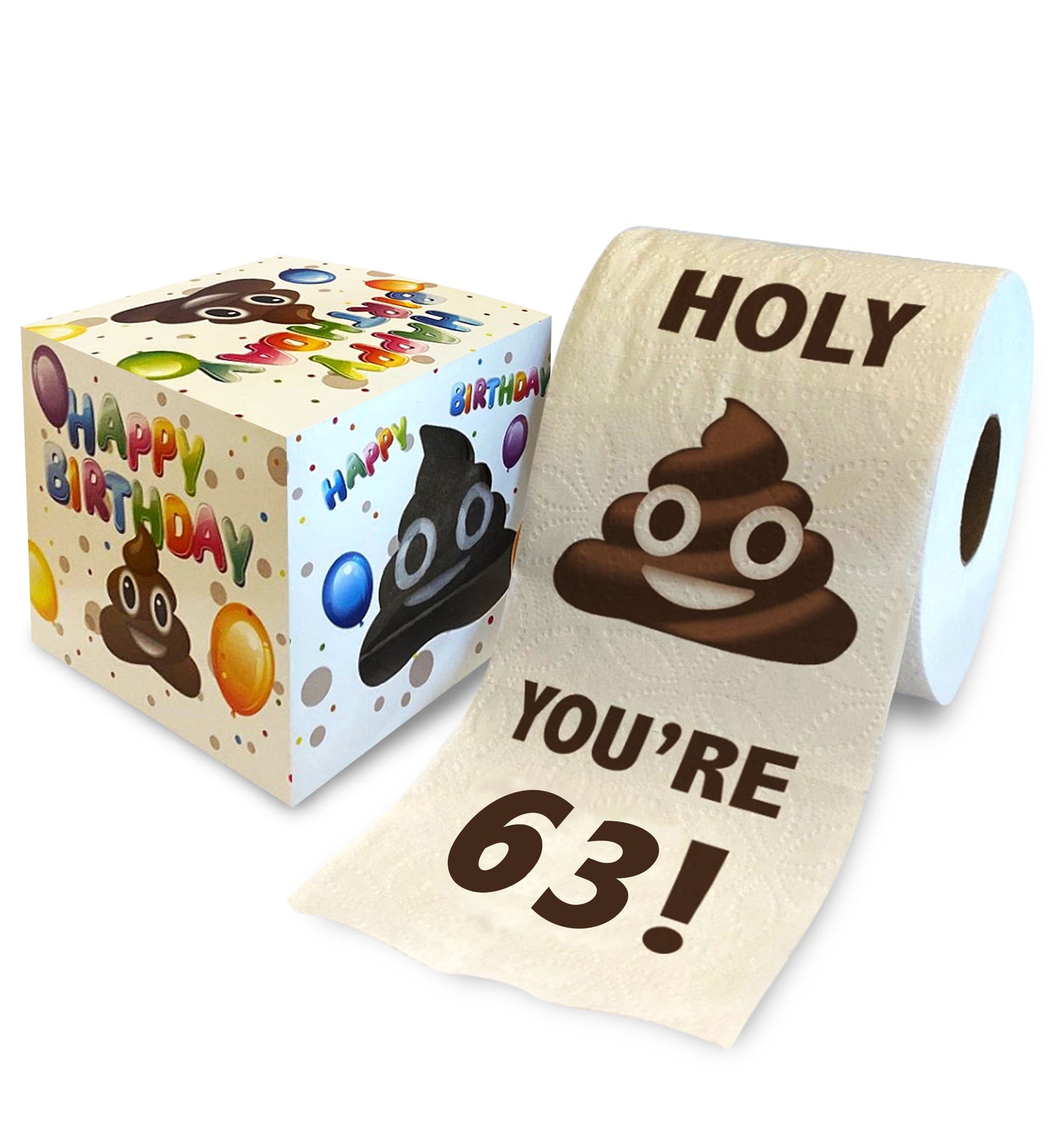 Printed TP Holy Poop You're 63 Funny Toilet Paper Roll Birthday Party Gag Gift