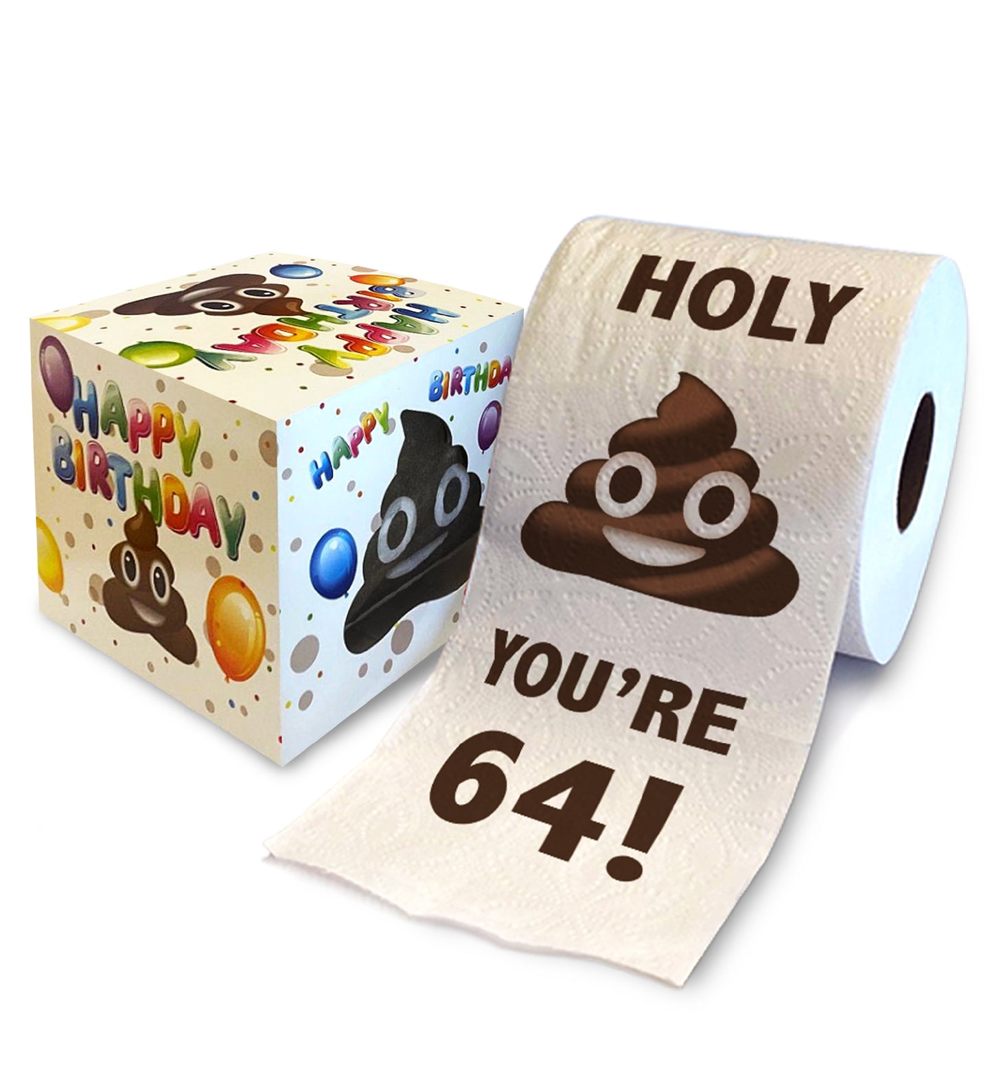 Printed TP Holy Poop You're 64 Funny Toilet Paper Roll Birthday Party Gag Gift