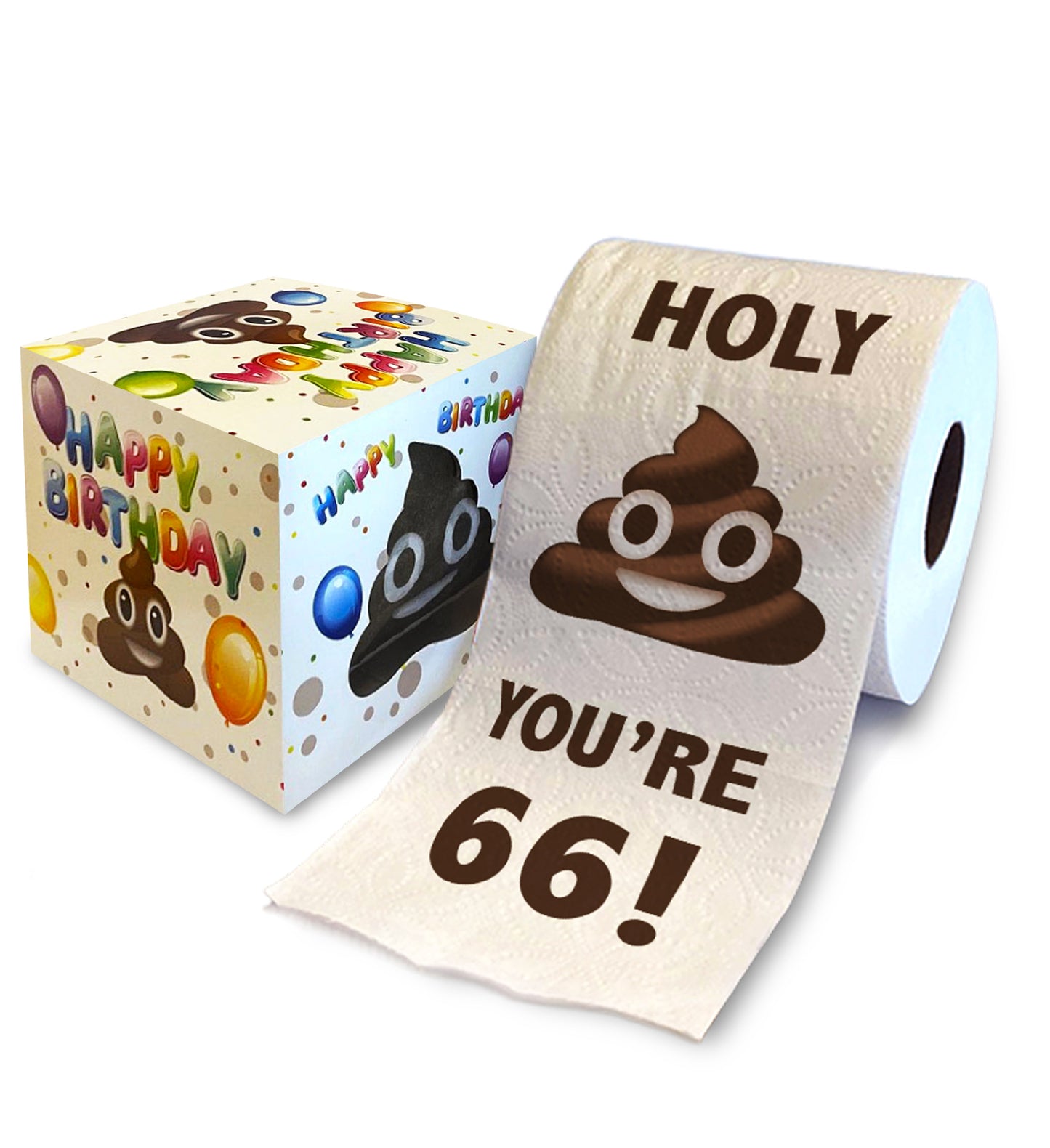 Printed TP Holy Poop You're 66 Funny Toilet Paper Roll Birthday Party Gag Gift