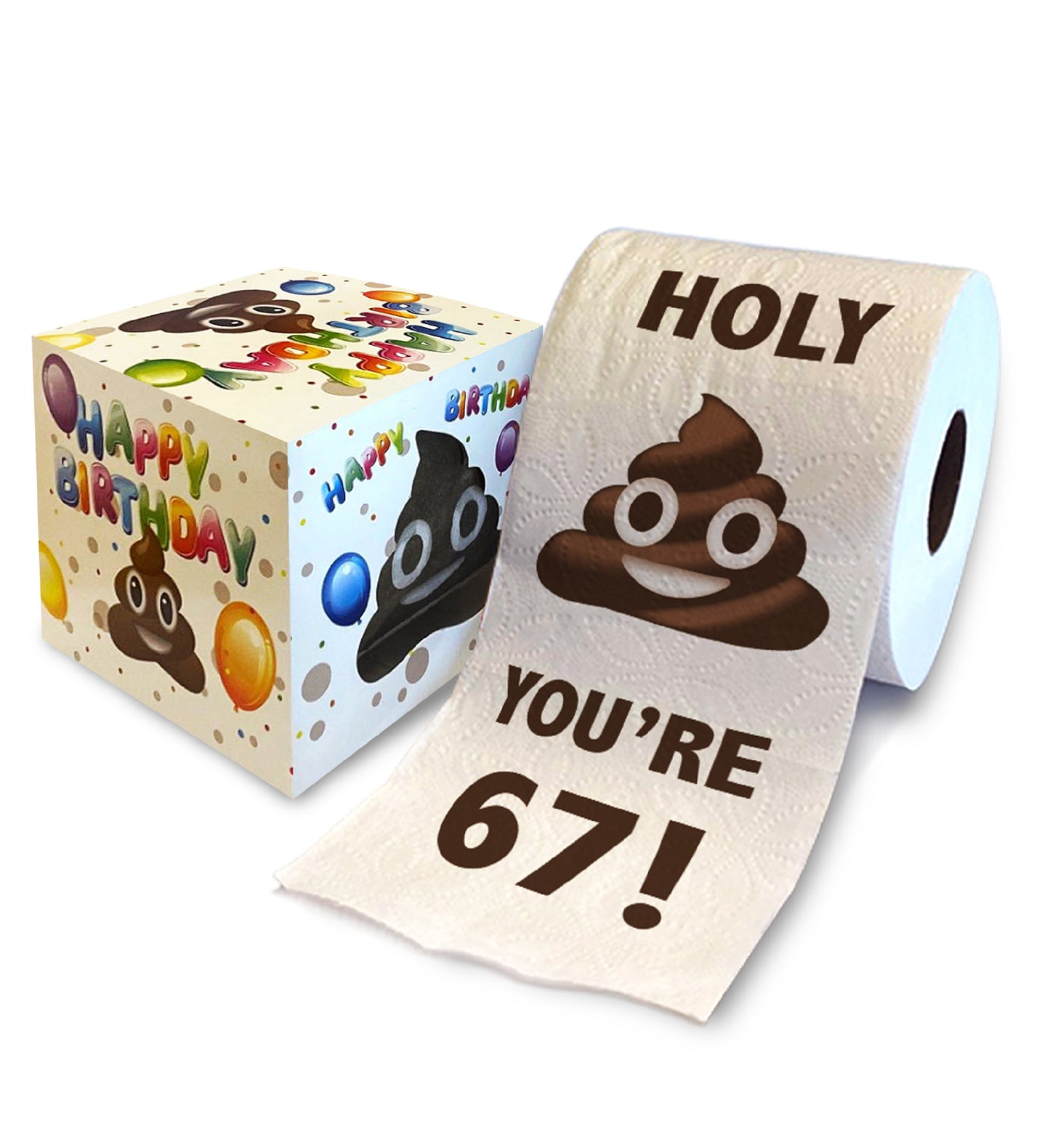 Printed TP Holy Poop You're 67 Funny Toilet Paper Roll Birthday Party Gag Gift