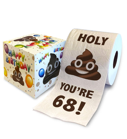 Printed TP Holy Poop You're 68 Funny Toilet Paper Roll Birthday Party Gag Gift