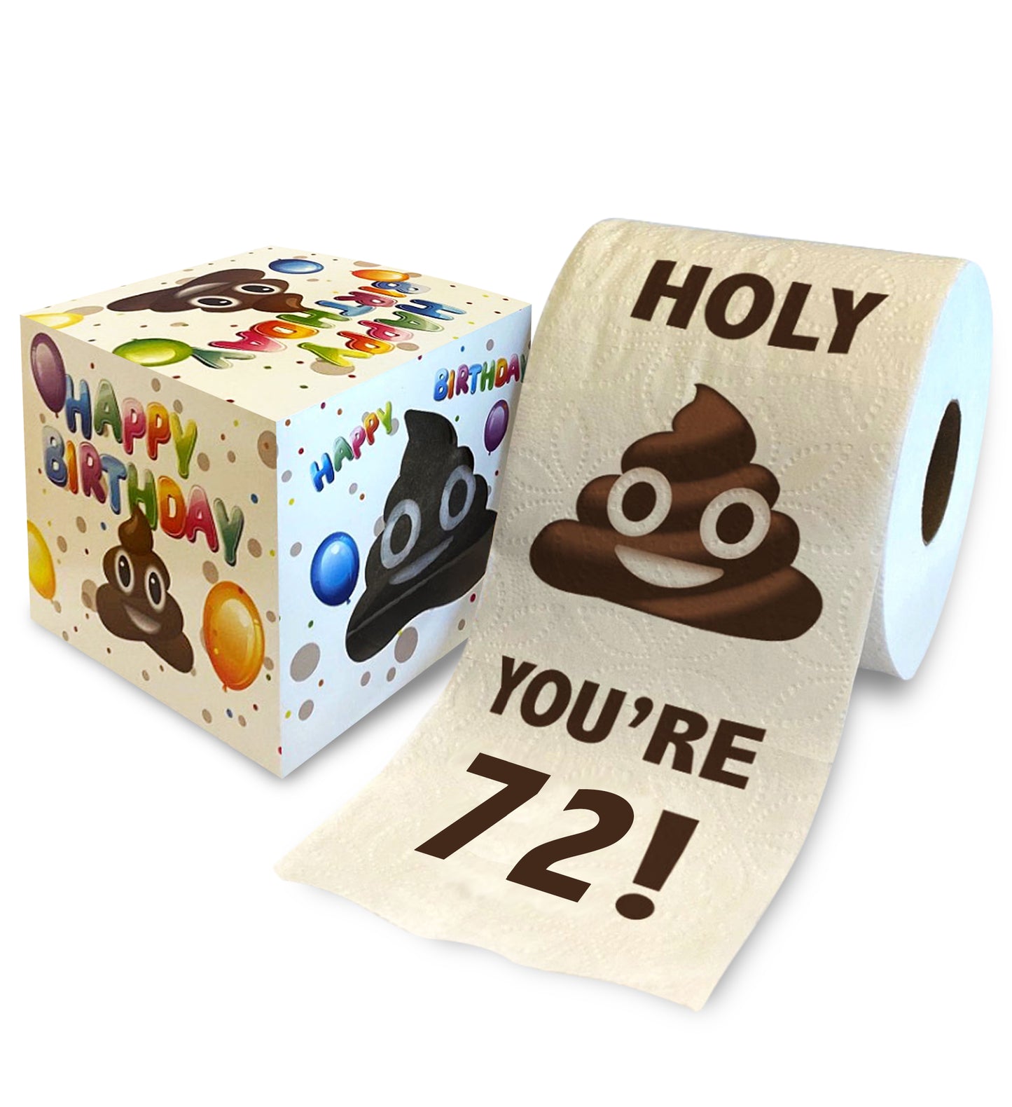 Printed TP Holy Poop You're 72 Funny Toilet Paper Roll Birthday Party Gag Gift