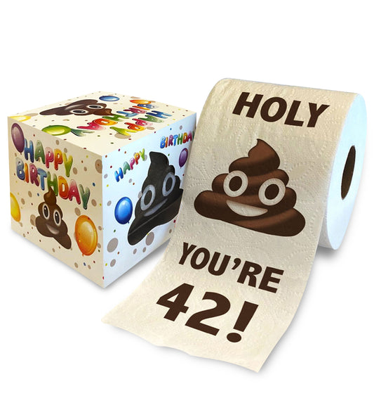Printed TP Holy Poop You're 42 Funny Toilet Paper Roll Birthday Party Gag Gift