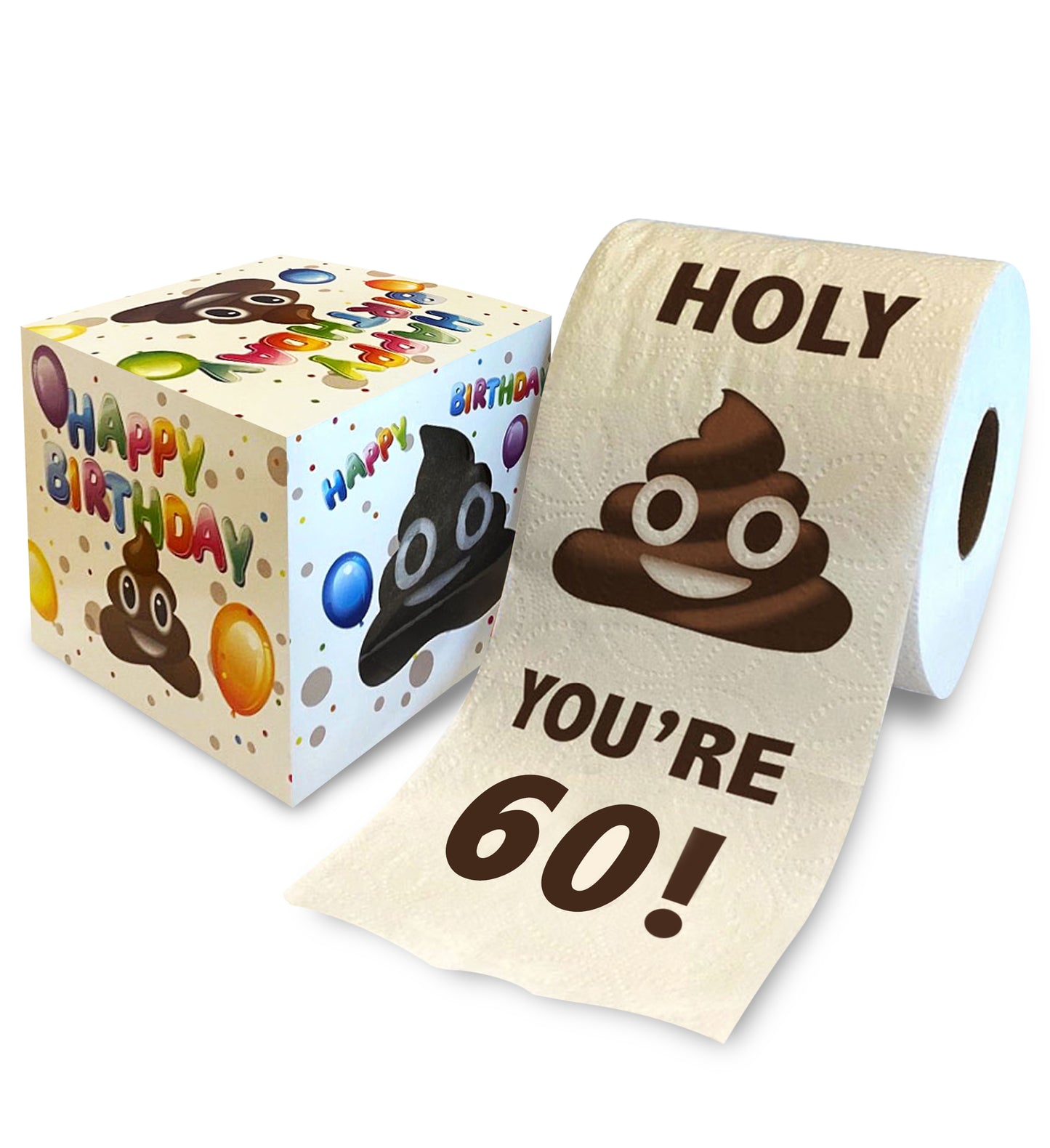 Printed TP Holy Poop You're 60 Funny Toilet Paper Roll Birthday Party Gag Gift