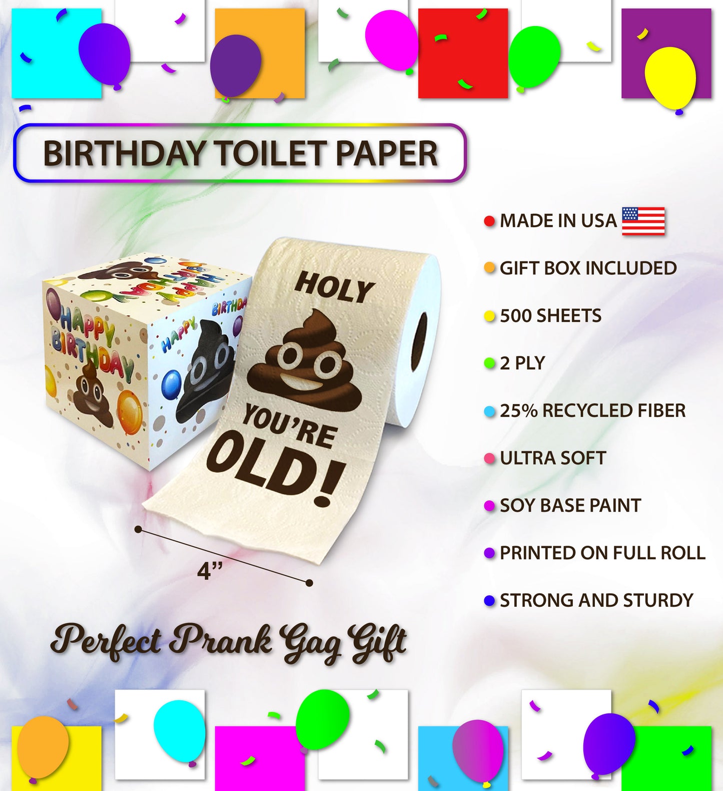 Printed TP Holy Poop You're Old Happy Birthday Funny Toilet Paper Roll Gag Gift