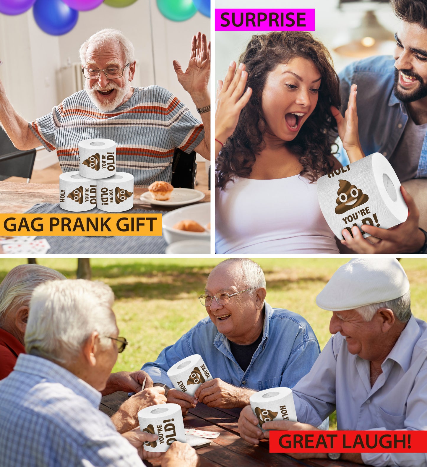 Printed TP Holy Poop You're Old Happy Birthday Funny Toilet Paper Roll Gag Gift