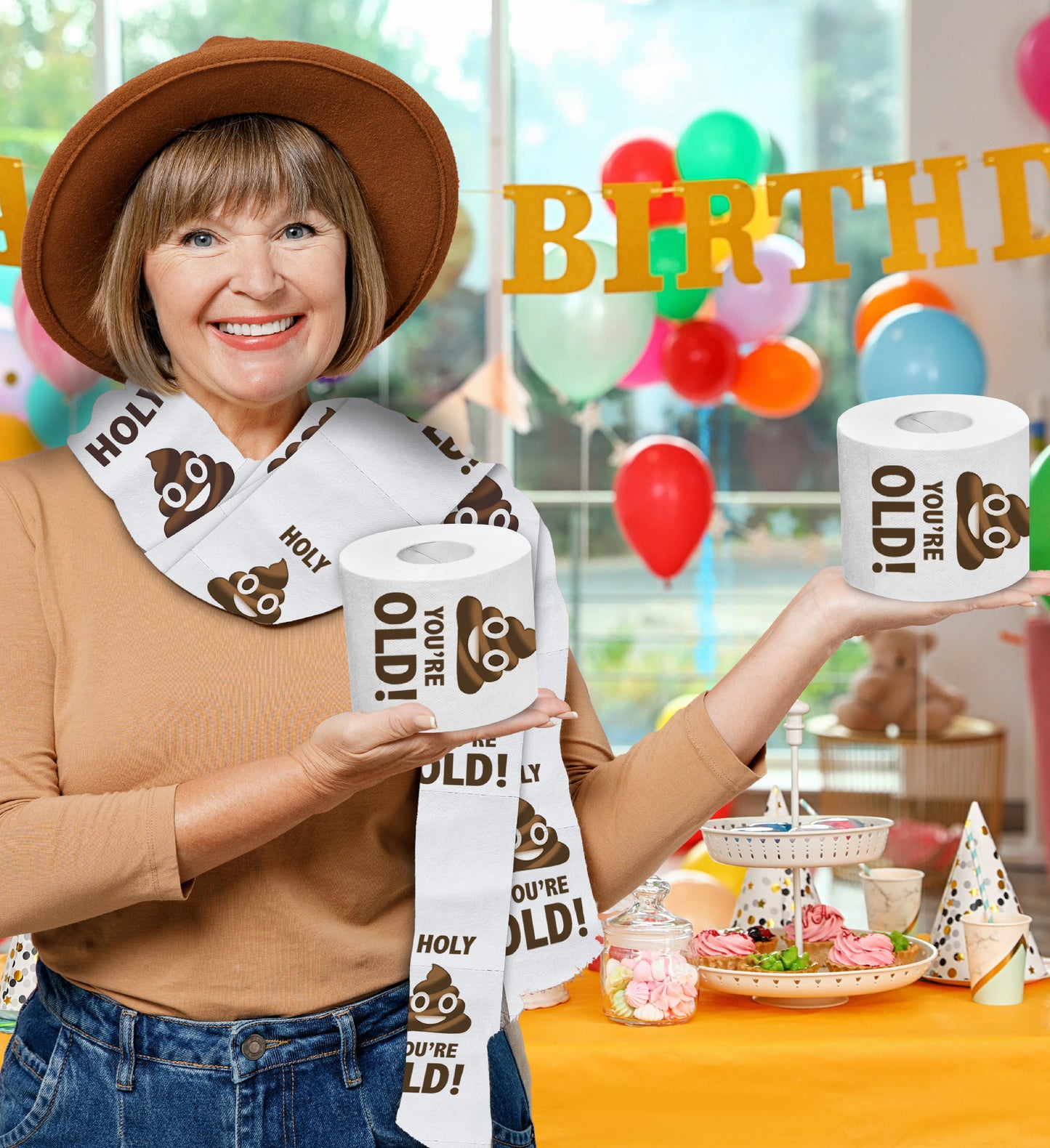 Printed TP Holy Poop You're Old Happy Birthday Funny Toilet Paper Roll Gag Gift