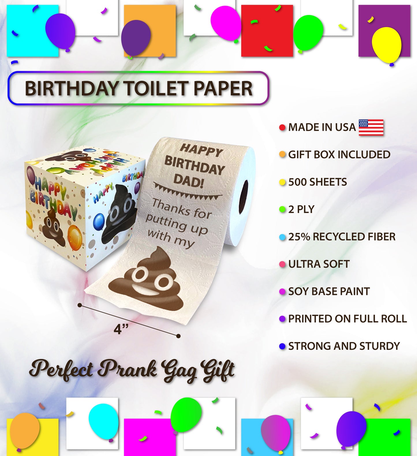 Printed TP Happy Birthday Dad Thanks for Putting Up with Poop Toilet Paper Roll