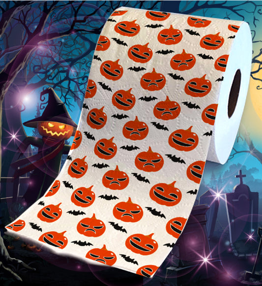 Printed TP Halloween Pumpkin and Bat Scary Decoration Toilet Paper Roll Gift