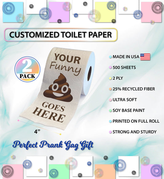 Printed TP Customized Printed Toilet Paper Gift Set, Personalized Design in 1 Color - 2 Pack