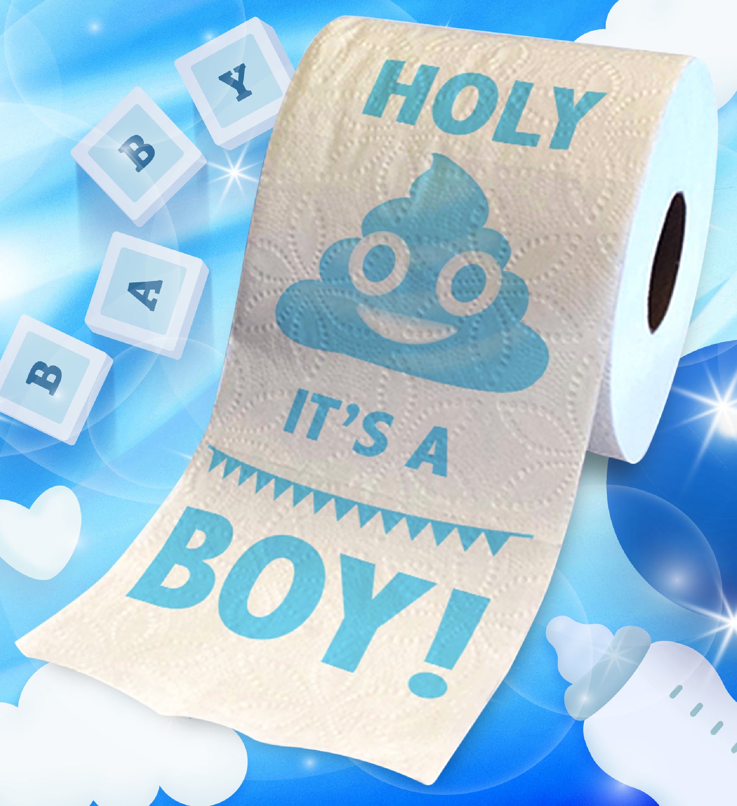 Printed TP Holy Poop It's a Boy! Toilet Paper Roll for Baby Shower Gender Reveal