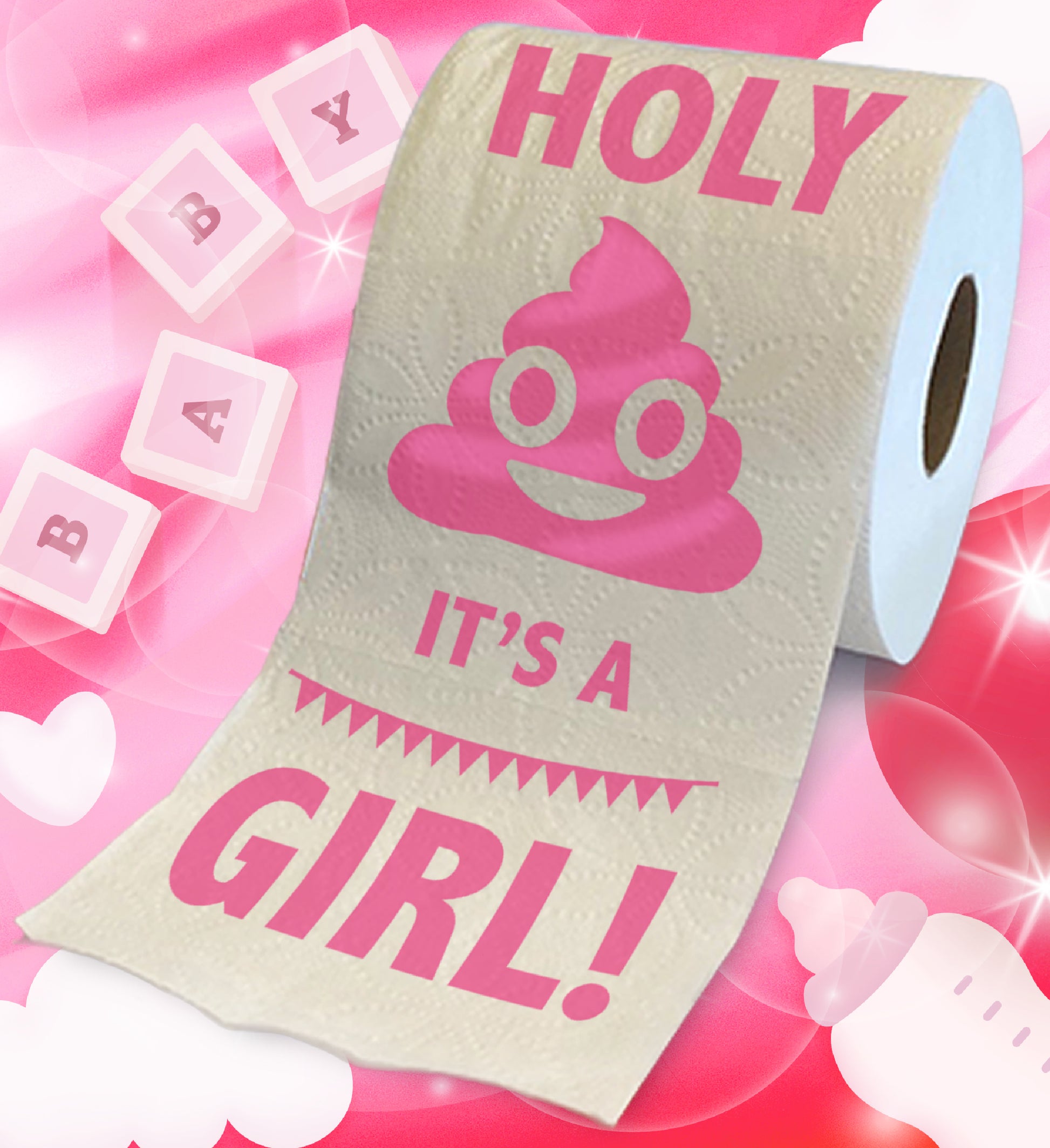 Printed TP Holy Poop It's A Girl! Printed Toilet Paper Gag Gift – Funny Roll for Girl Baby Shower Party Favors, Prank, Gender Reveal, Novelty