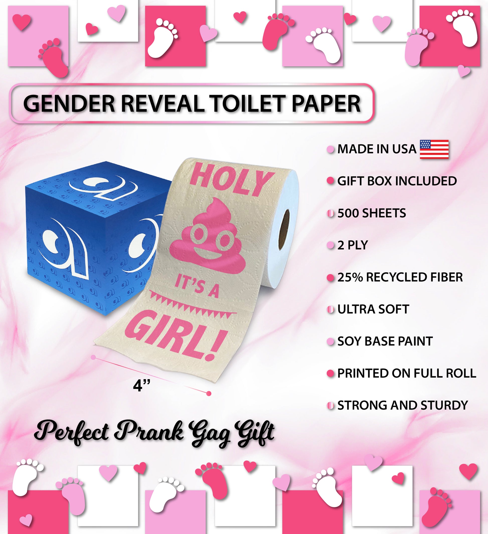Printed TP Holy Poop It's A Girl! Printed Toilet Paper Gag Gift – Funny Roll for Girl Baby Shower Party Favors, Prank, Gender Reveal, Novelty
