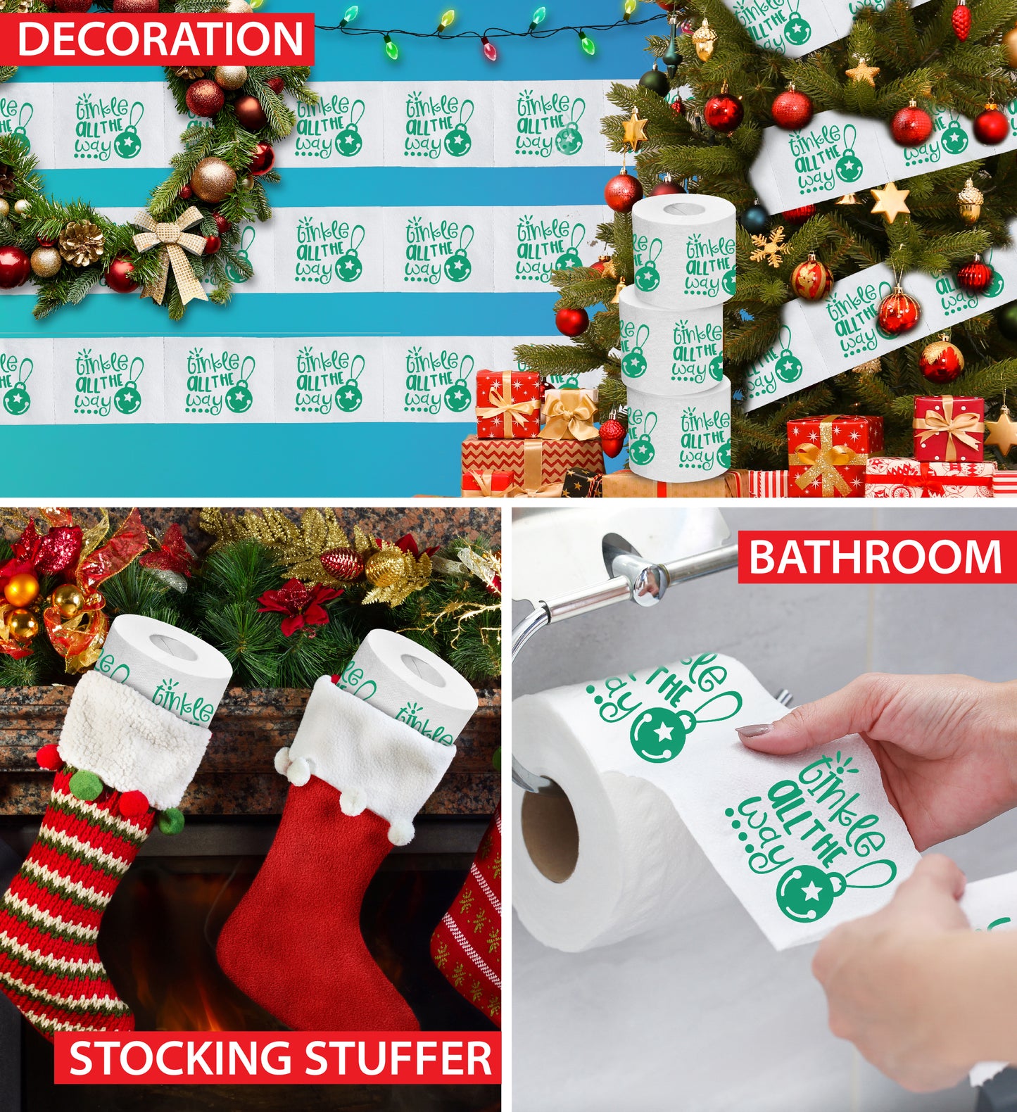 Printed TP Tinkle all the Way Green Holiday Christmas Toilet Paper Roll Gag Gift