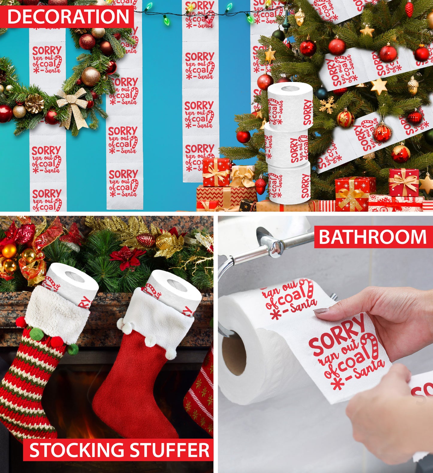 Printed TP Sorry Ran Out of Coal Christmas Toilet Paper Roll Holiday Gift