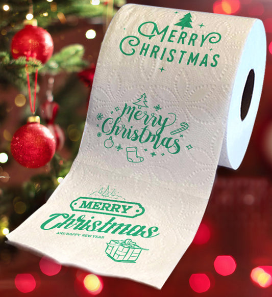 Printed TP Merry Christmas Green Text Toilet Paper Roll Holiday Gift for Stuffer