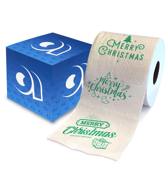 Printed TP Merry Christmas Green Text Toilet Paper Roll Holiday Gift for Stuffer