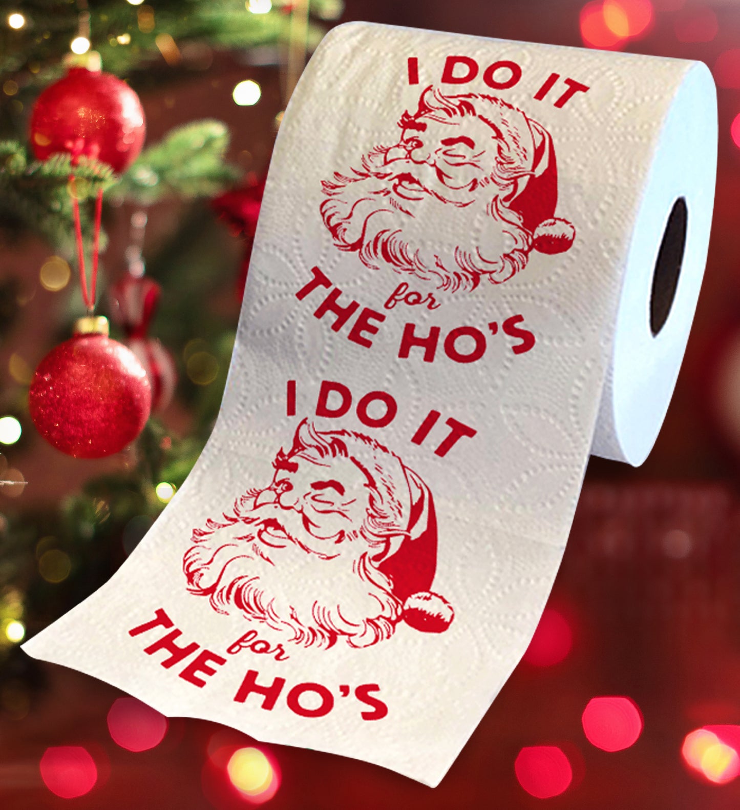 Printed TP I Do It For The Ho's Christmas Red Santa Claus Toilet Paper Roll Gift