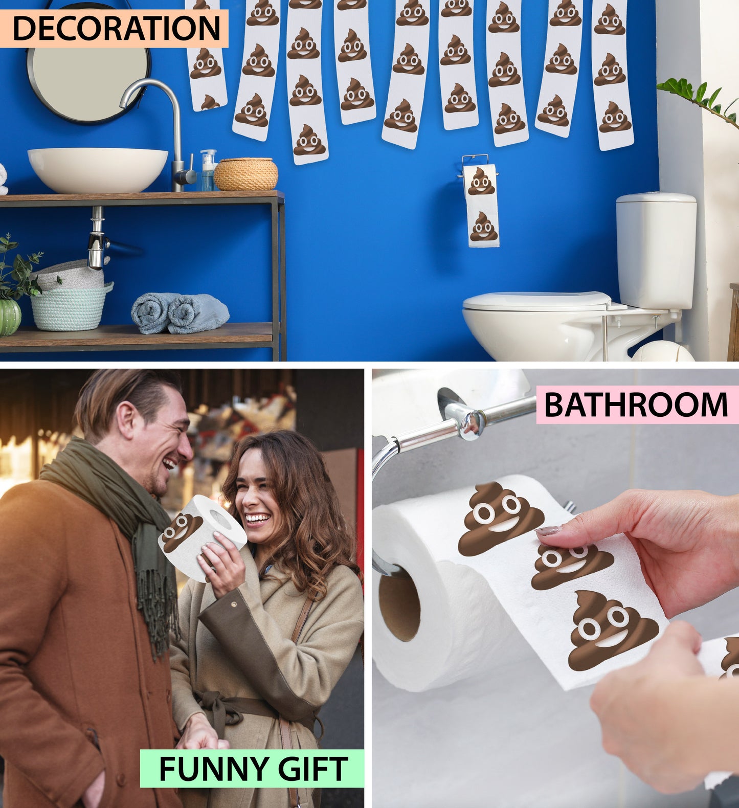 Printed TP Poop Face Emotion Funny Toilet Paper Roll Novelty Gag Gift for Pranks