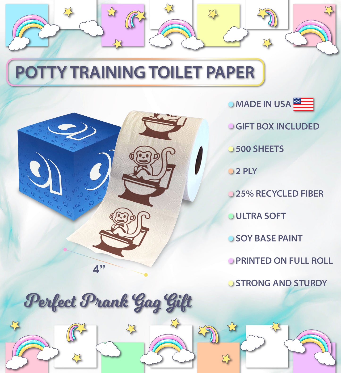 Printed TP Monkey Potty Training Toilet Paper Roll Funny Novelty Toddler Gift