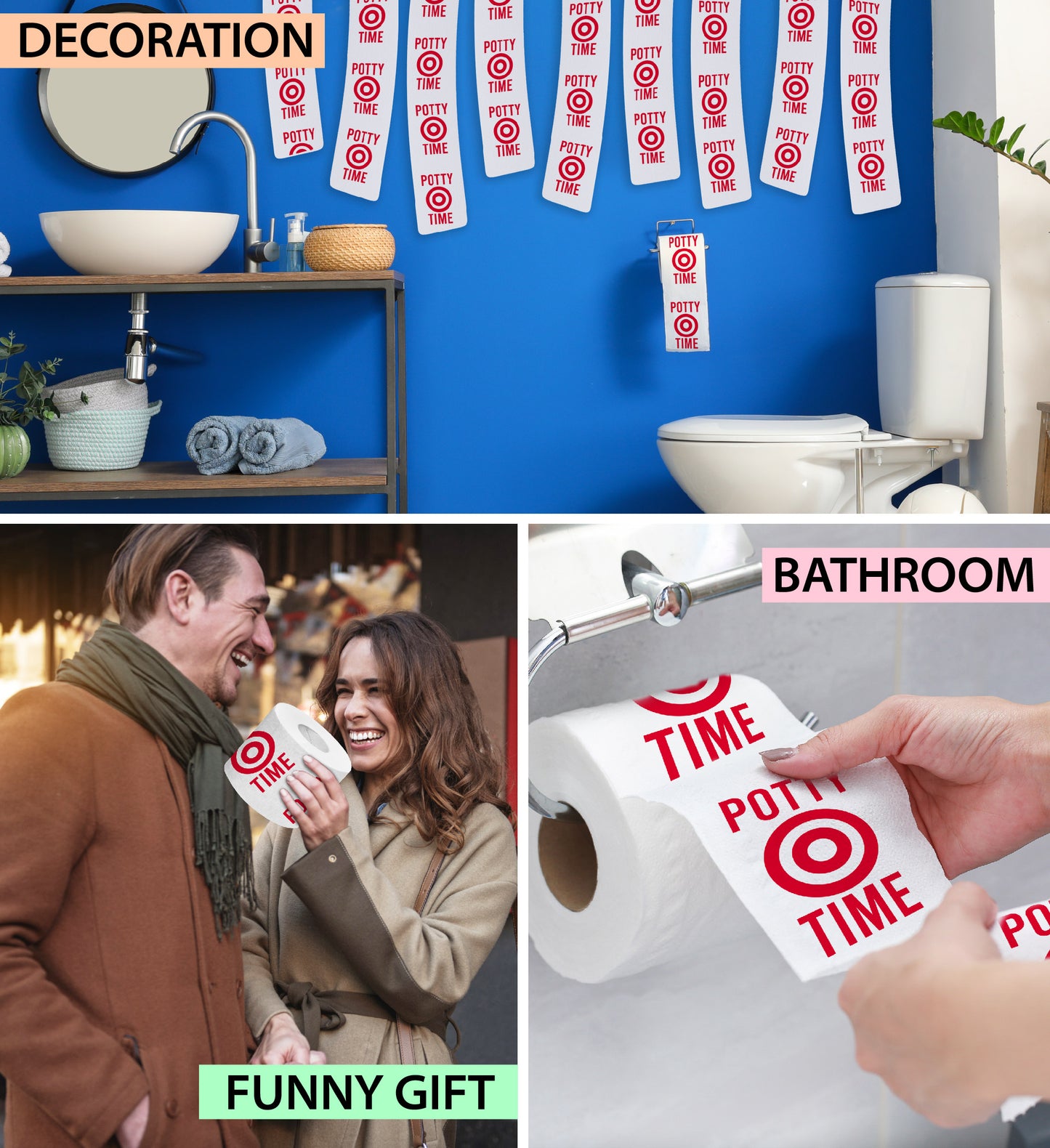 Printed TP Potty Time Bulls Eye Funny Novelty Toilet Paper Roll Gag Gift