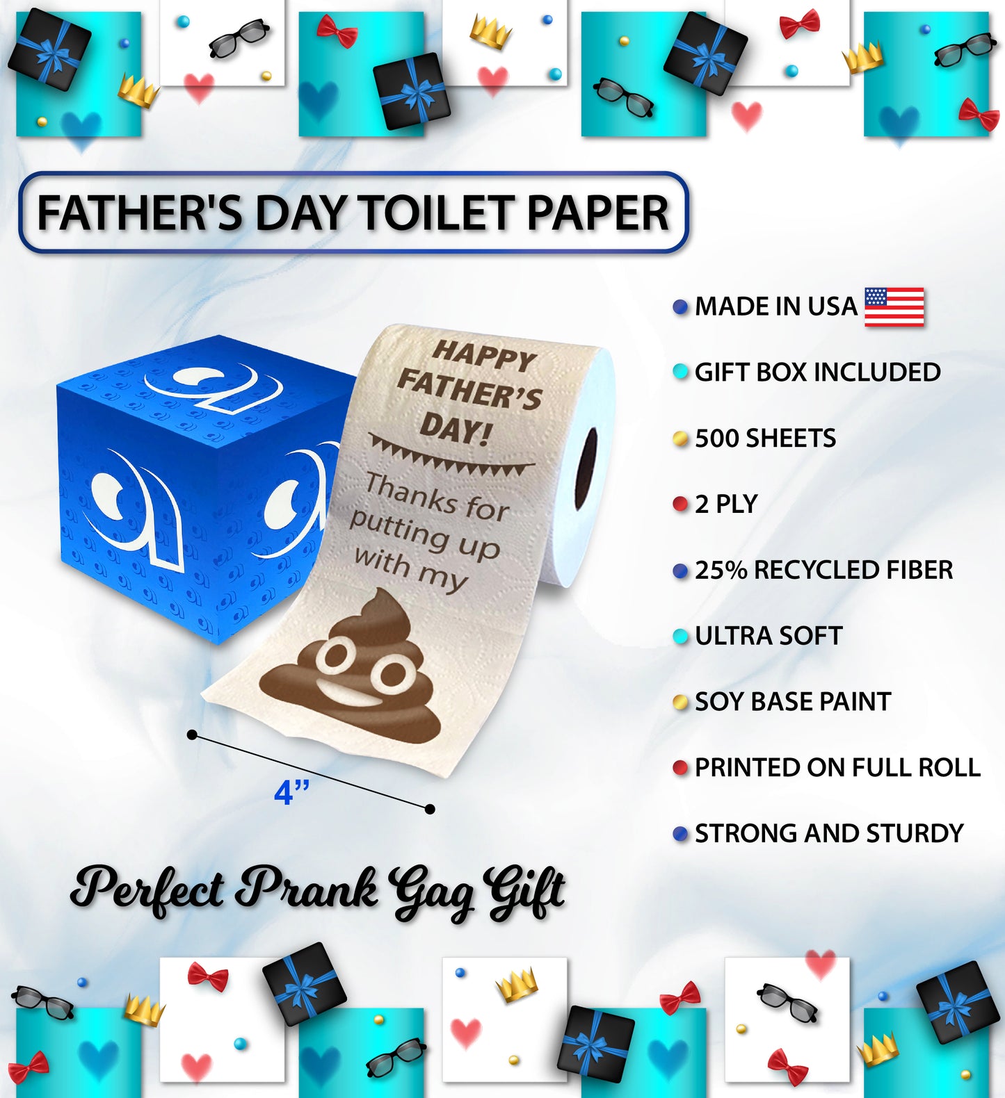 Printed TP Happy Fathers Day Thanks for Putting Up With Poop Toilet Paper Roll