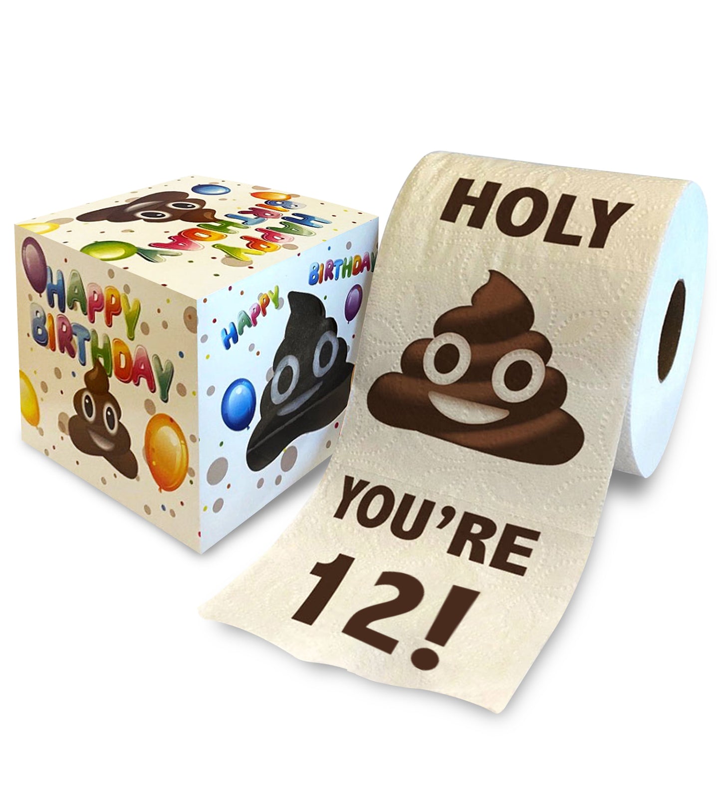 Printed TP Holy Poop You're 12 Printed Toilet Paper Gag Gift – Happy 12th Birthday Funny Toilet Paper For Surprise, Decor, Bday Fun Gift - 500 Sheets