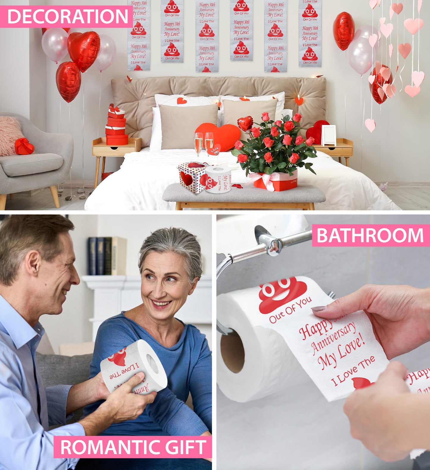 Printed TP Happy Thirtieth Anniversary Printed Toilet Paper Prank – 500 Sheets