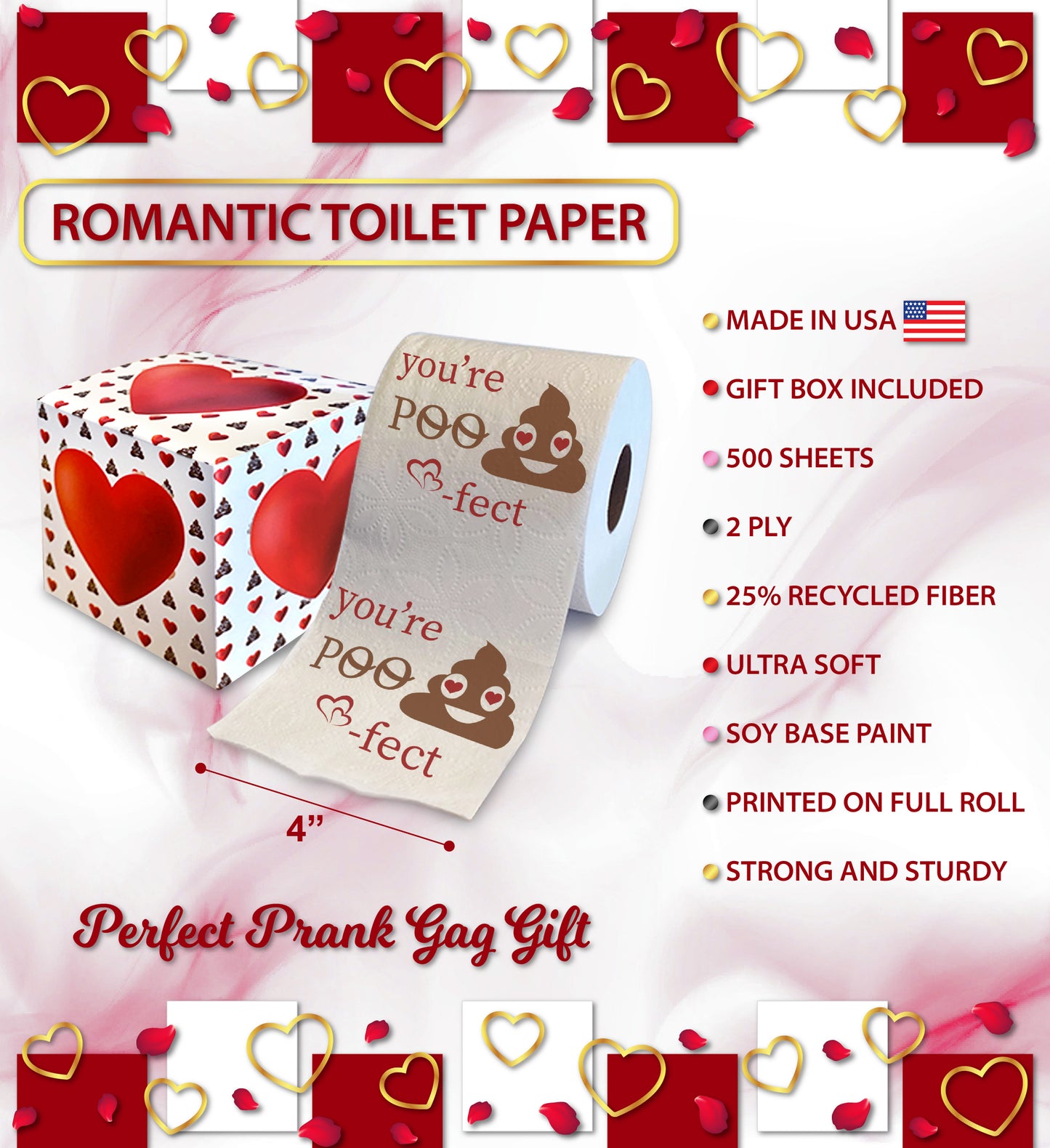 Printed TP You're Poo-Fect Poop Printed Toilet Paper Funny Gag Gift, 500 Sheets