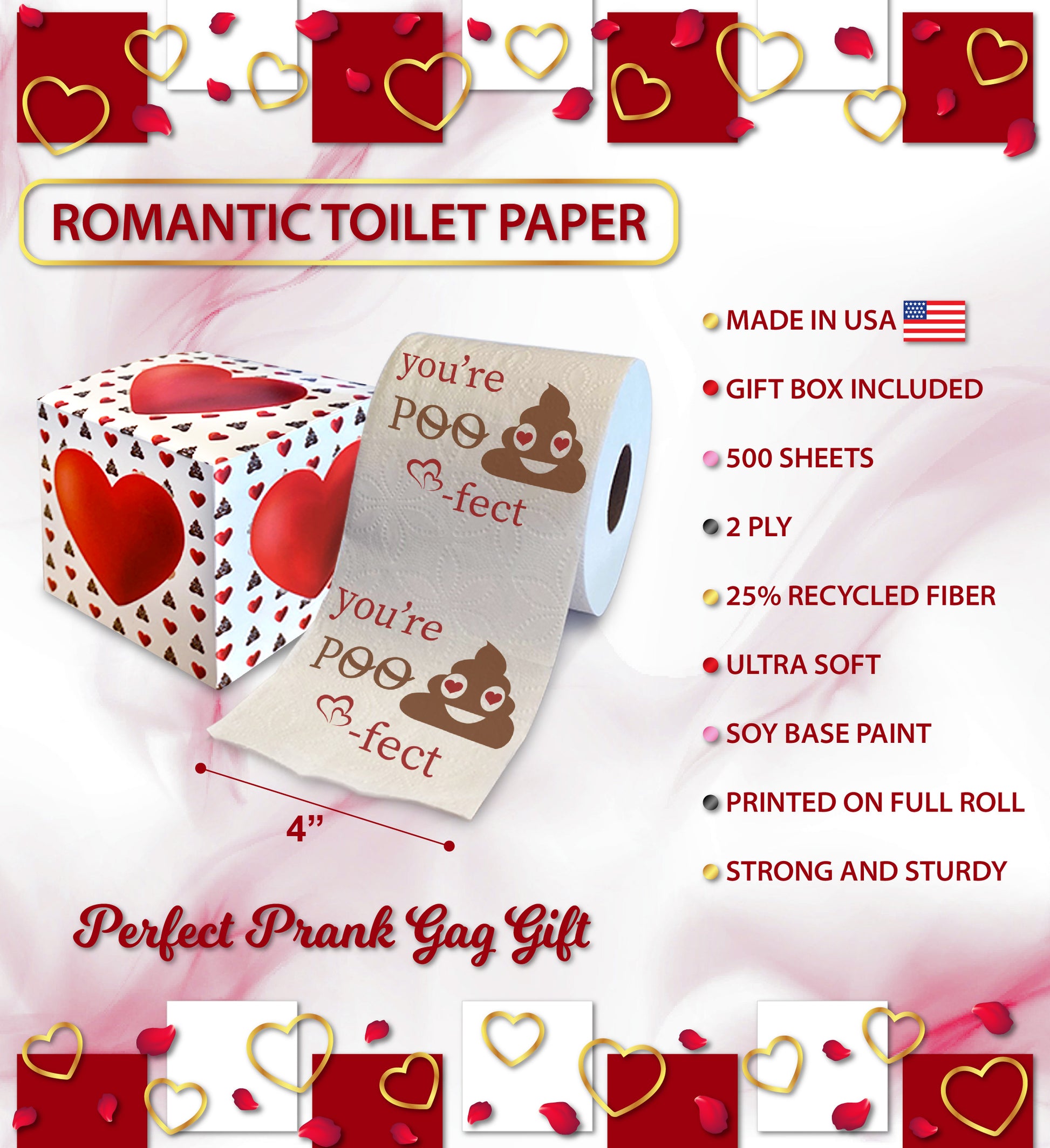 Printed TP You're Poo-Fect Poop Printed Toilet Paper Funny Gag Gift, 5 –