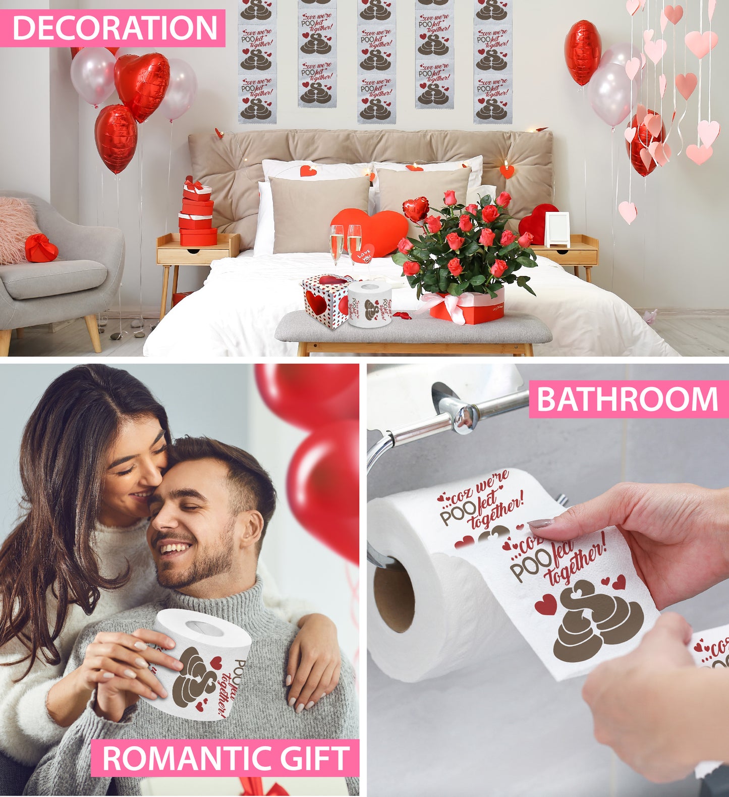 Printed TP 'Coz We're POO-fect Together Printed Toilet Paper Gift - 500 Sheets