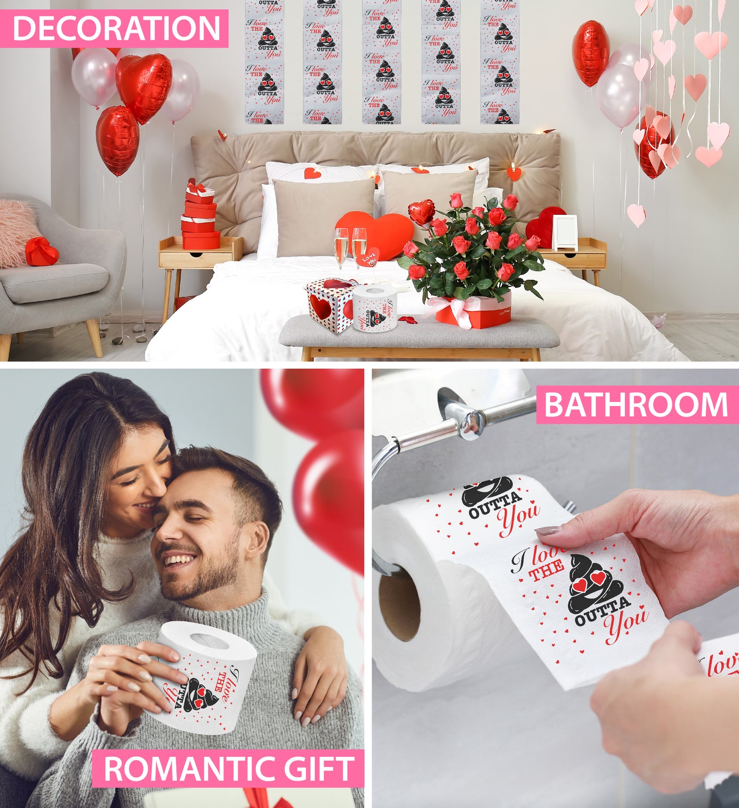 Printed TP I Love The Poop Outta You Valentines Printed Toilet Paper, 500 Sheet