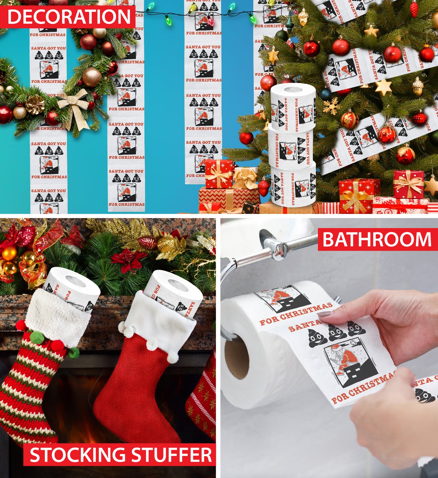 Printed TP Santa Got You Poop for Christmas Printed Toilet Paper – 500 Sheets