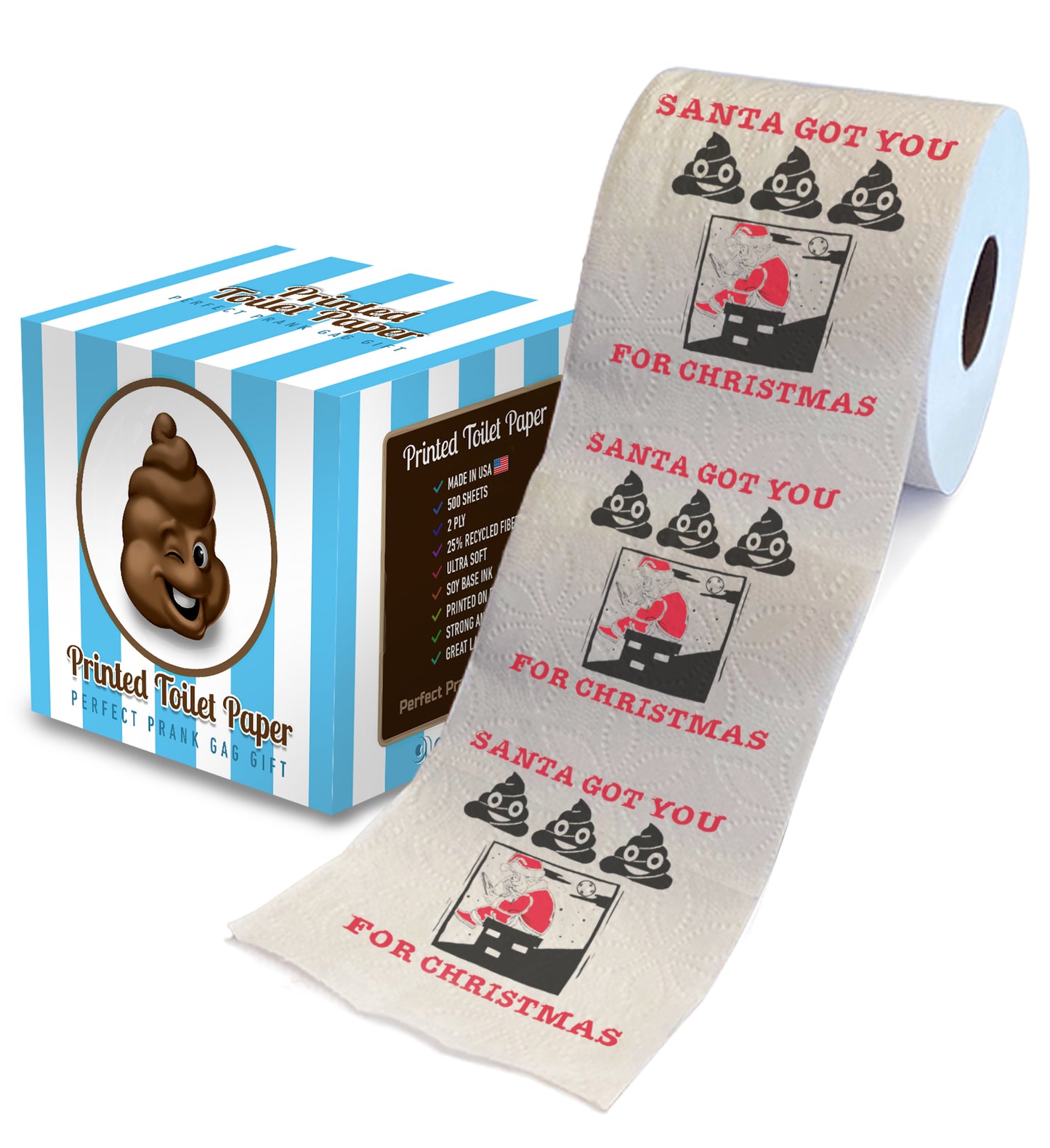 Printed TP Santa Got You Poop for Christmas Printed Toilet Paper – 500 Sheets