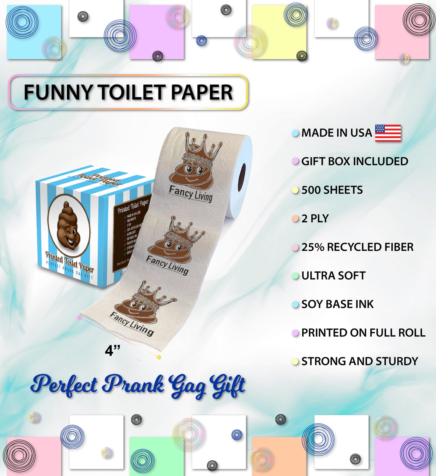 Printed TP Funny Fancy Living Printed Toilet Paper Gag Gift – 500 Sheets