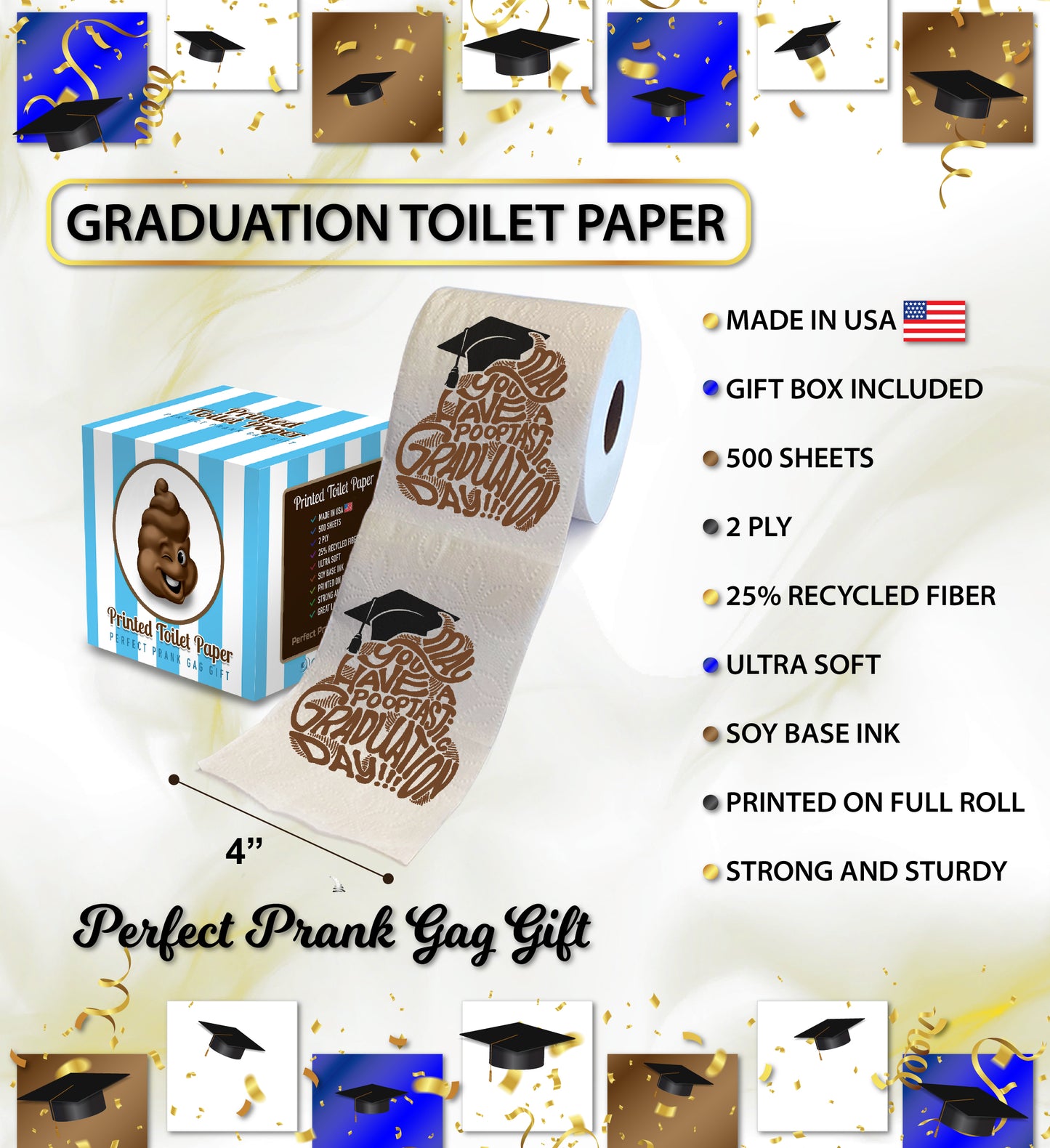 Printed TP May You Have a Pooptastic Graduation Printed Toilet Paper 500 Sheets