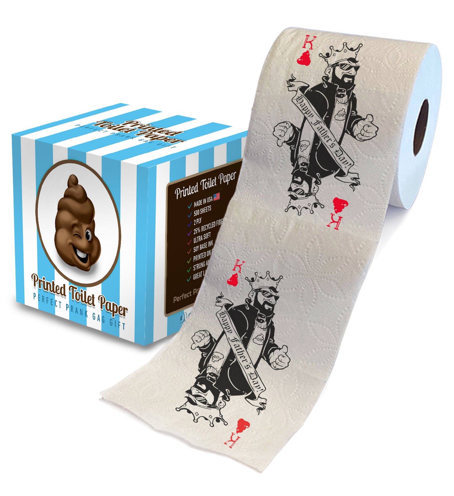 Printed TP Happy Fathers Day King of Poop Card Printed Toilet Paper, 500 Sheets