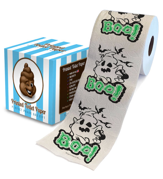 Printed TP Halloween Boo! Ghost Printed Toilet Paper Gag Gift – 500 Sheets