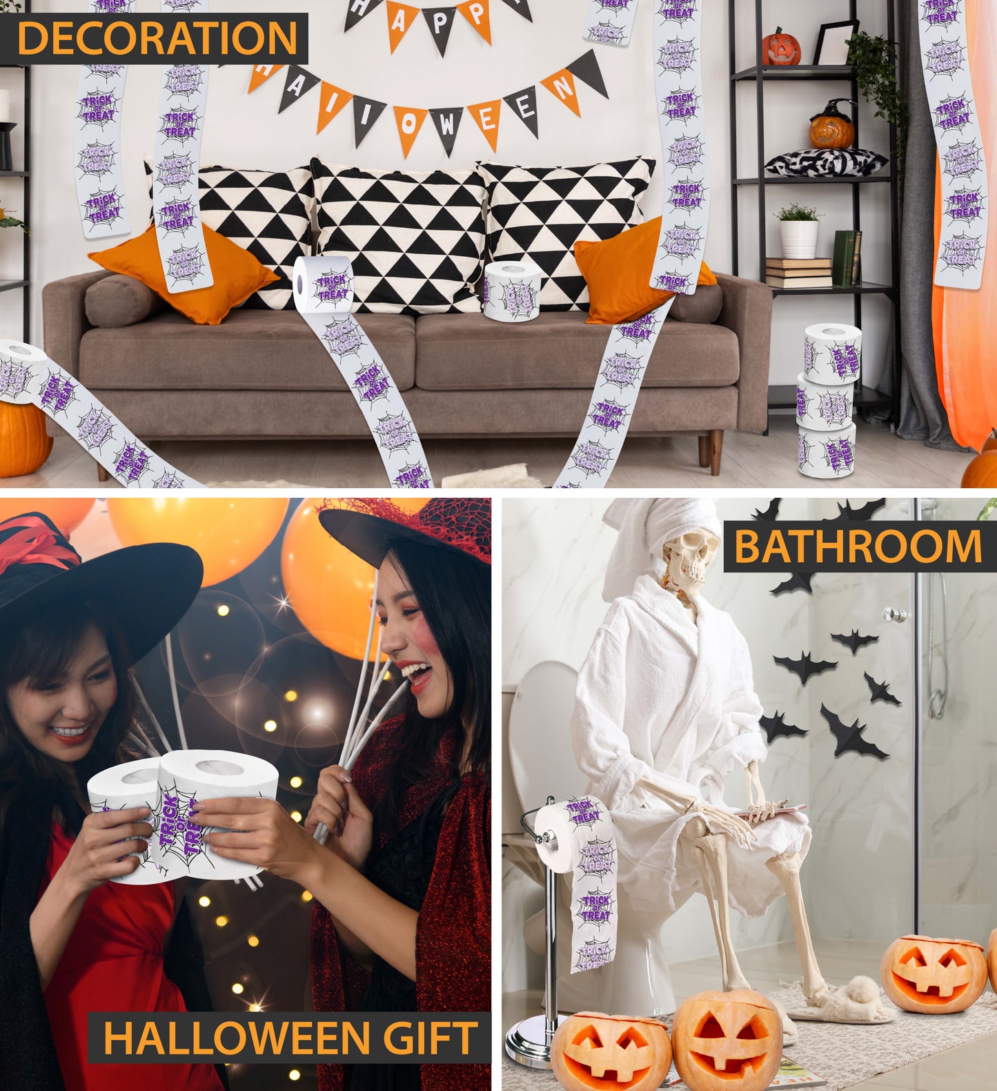 Printed TP Funny Halloween Trick or Treat Printed Toilet Paper Gift – 500 Sheet